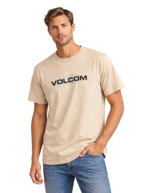 Volcom Stone Beige Cotton Short Sleeve T-Shirt w Logo Graphic – Size Small EUC